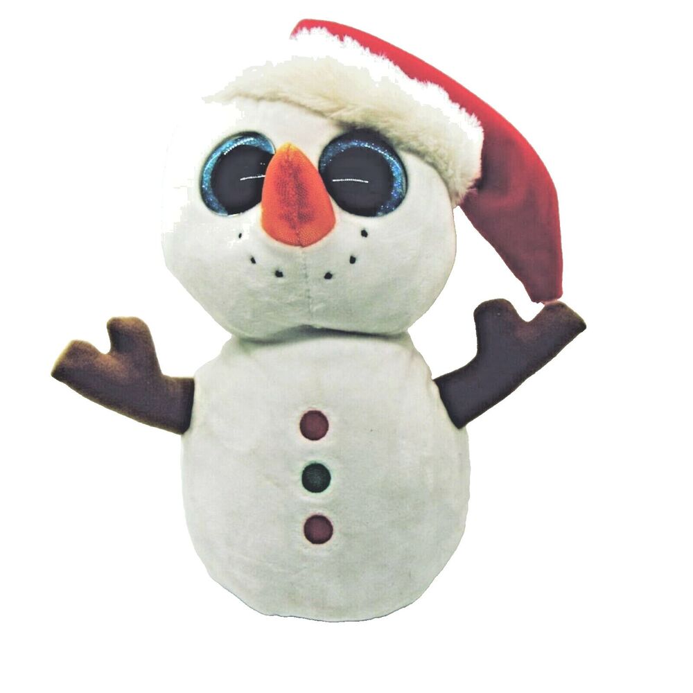 Plush Snowman Ty  Scoop Blue Glitter Eyes Holiday Christmas Deco White Appx 9"